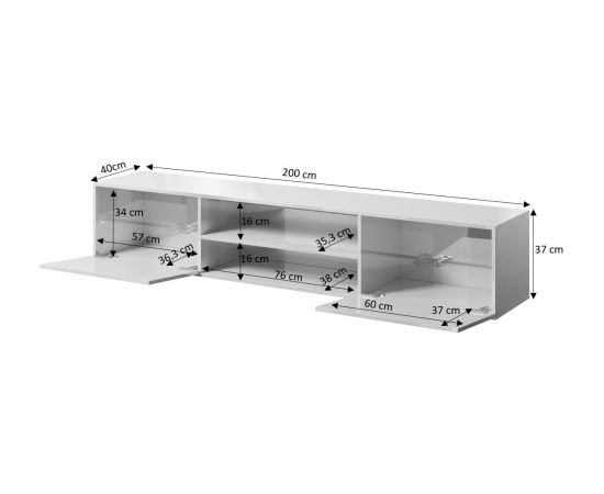 Cama Meble RTV cabinet SLIDE 200K 200x40x37 cm all glossy white