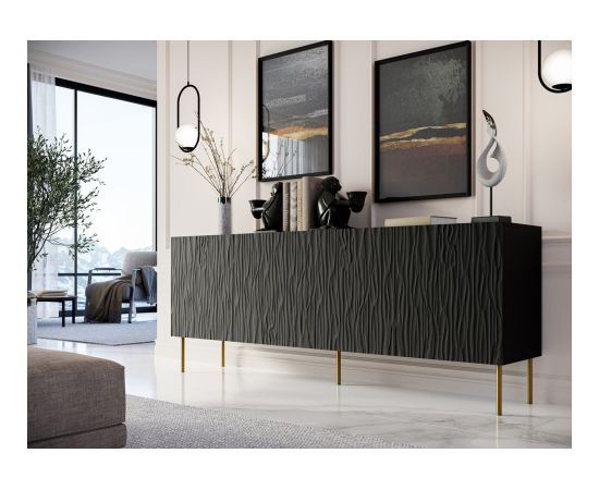 Cama Meble JUNGLE chest of drawers 190x40.5x74.5 black matt + golden legs