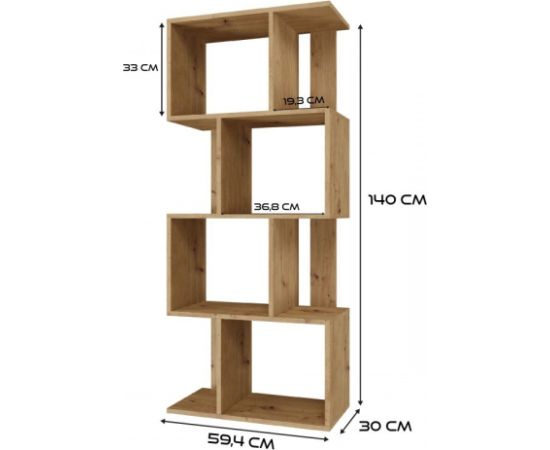 Top E Shop Bookcase FIESTA 4P 59.5x30x140 cm, artisan oak