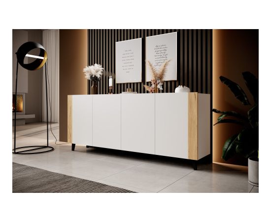 Cama Meble FARO chest of drawers 200x42x82 white matt + oak craft