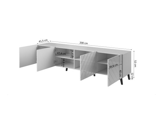 Cama Meble RTV cabinet ABETO 200x42x52 white/gloss white