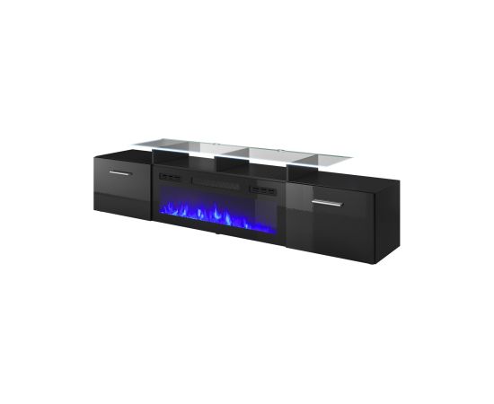 Cama Meble RTV cabinet ROVA with electric fireplace 190x37x48 cm black/black gloss