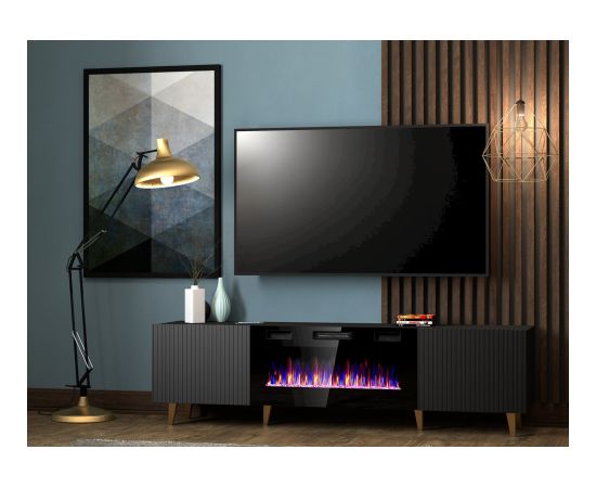 Cama Meble RTV cabinet PAFOS EF with electric fireplace 180x42x49 black matt