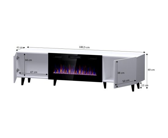 Cama Meble RTV cabinet PAFOS EF with electric fireplace 180x42x49 black matt