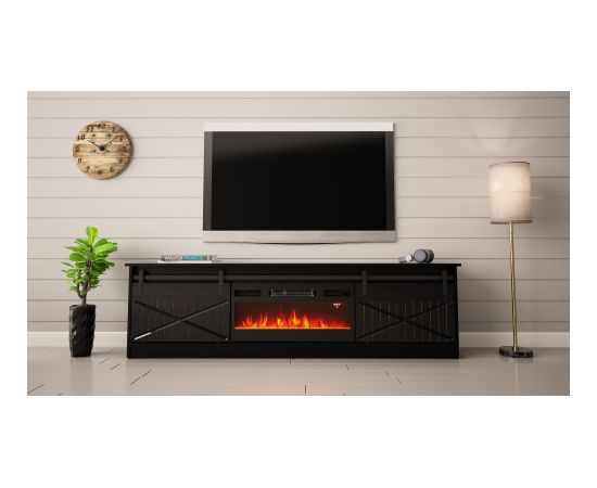 Cama Meble RTV GRANERO + fireplace cabinet 200x56.7x35 black/black gloss