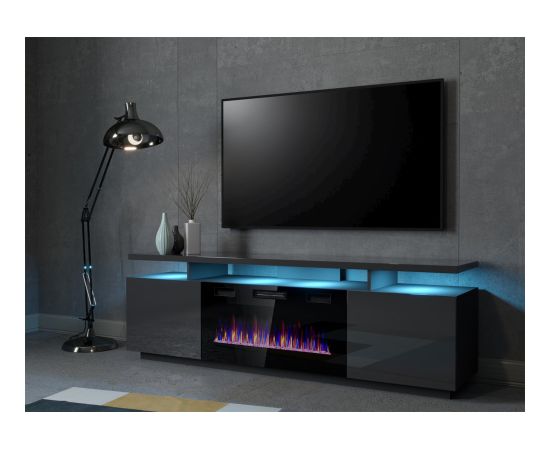 Cama Meble RTV EVA cabinet with electric fireplace 180x40x52 cm graphite/glossy graphite