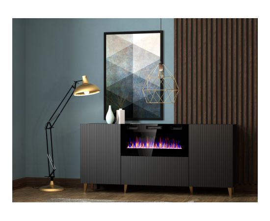 Cama Meble PAFOS chest of drawers with electric fireplace 180x42x82 cm matte black