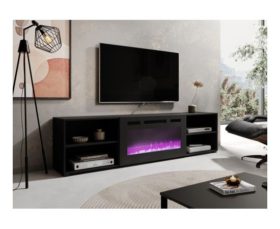 Cama Meble RTV cabinet POLO 200x33x50.5 black + fireplace black