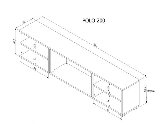 Cama Meble RTV cabinet POLO 200x33x50.5 black + fireplace black