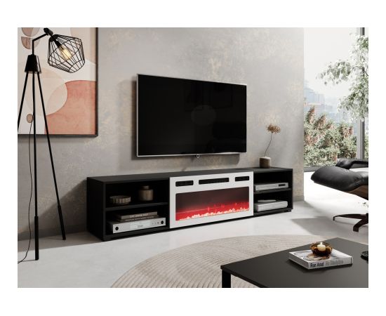 Cama Meble RTV cabinet POLO 180x33x39 black + fireplace white