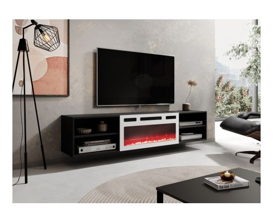 Cama Meble RTV cabinet POLO 180x33x39 black + fireplace white