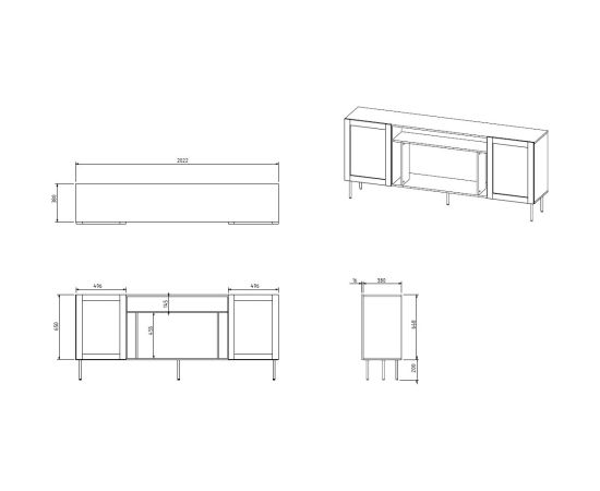 Cama Meble JUTA EF chest of drawers + electric fireplace 202x39.5x85 black + linol calabria