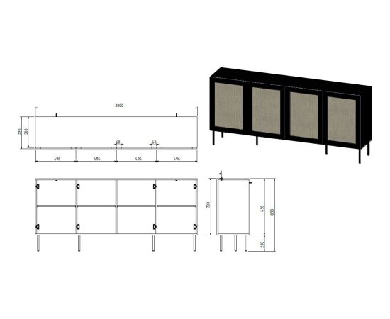 Cama Meble JUTA 4D chest of drawers 4D 200x39,5x90 black + linol calabria