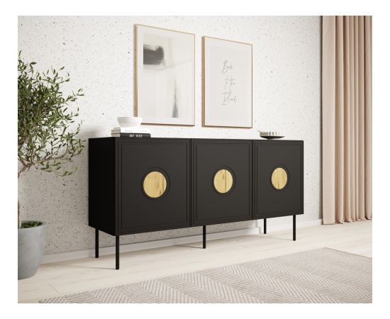 Cama Meble PALAZZO chest of drawers 150x42x75 black + oak craft