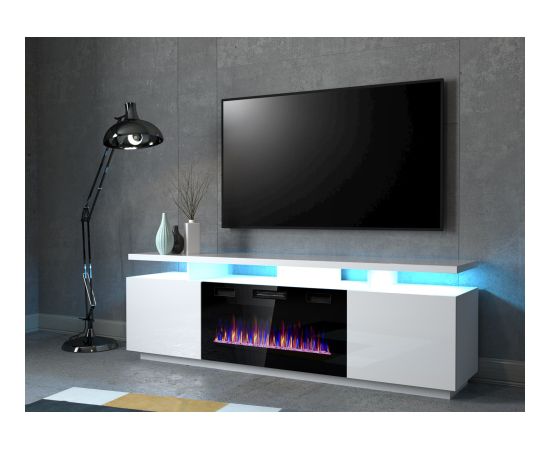 Cama Meble RTV EVA cabinet with electric fireplace 180x40x52 cm white/gloss white