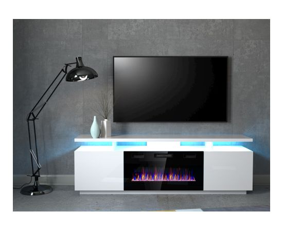 Cama Meble RTV EVA cabinet with electric fireplace 180x40x52 cm white/gloss white