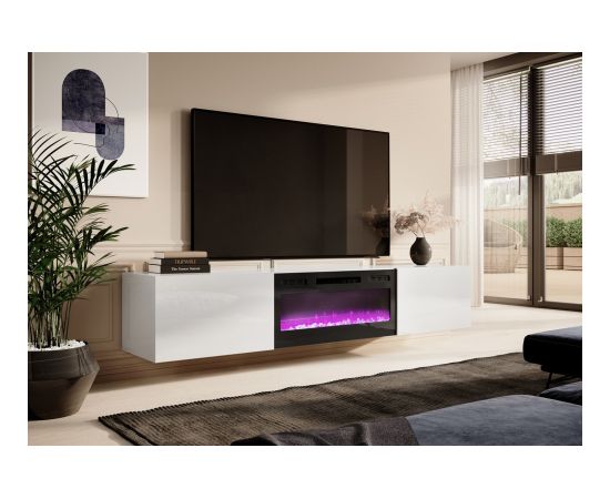 Cama Meble RTV cabinet SLIDE 200K with electric fireplace 200x40x37 cm all in gloss white