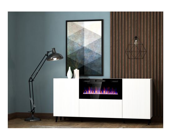 Cama Meble PAFOS chest of drawers with electric fireplace 180x42x82 cm white matt