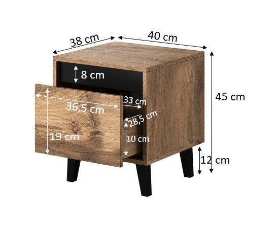 Cama Meble NORD bedside table 2 pcs. 40x38x45 cm oak wotan/anthracite