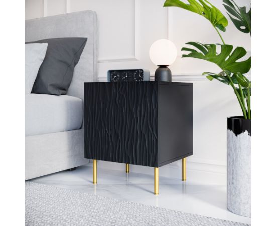 Cama Meble Bedside table 2 pcs. JUNGLE 53.5x40.5x44 black matt + golden legs