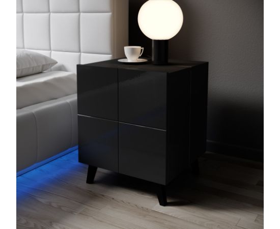 Cama Meble Cama bedside table REJA black gloss/black gloss