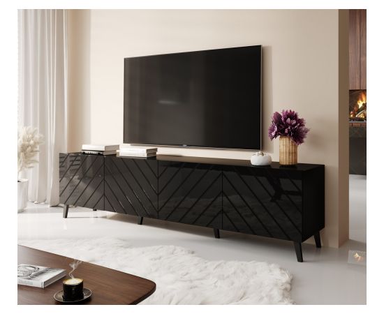 Cama Meble RTV cabinet ABETO 200x42x52 black glossy