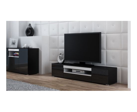 Cama Meble Cama TV stand VIVA 180 black/black gloss + white