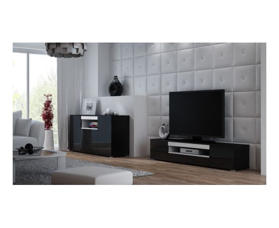 Cama Meble Cama TV stand VIVA 180 black/black gloss + white