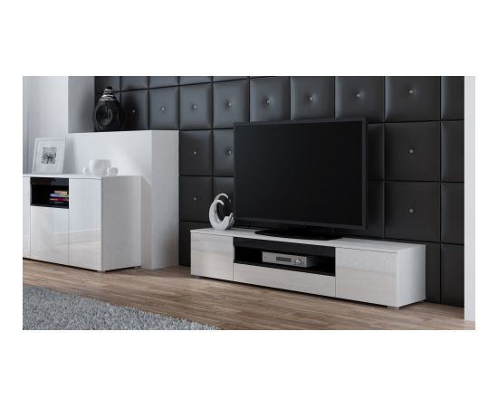 Cama Meble Cama TV stand VIVA 180 white/white gloss + black