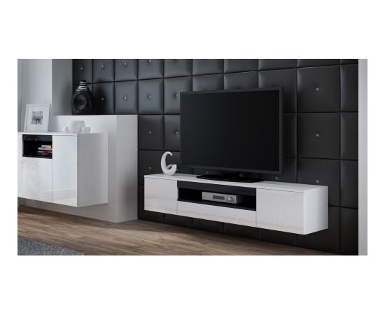 Cama Meble Cama TV stand VIVA 180 white/white gloss + black