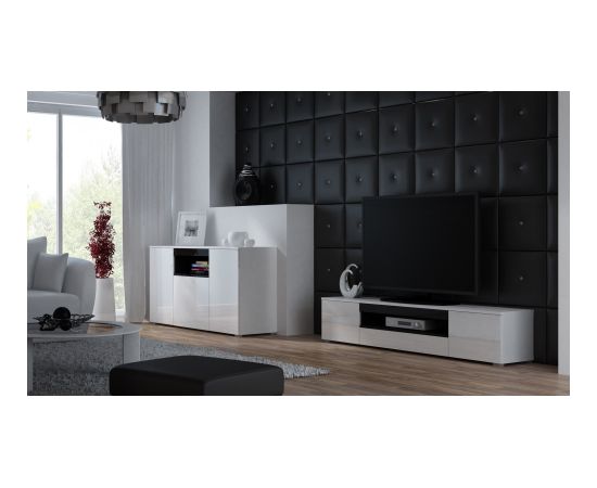 Cama Meble Cama TV stand VIVA 180 white/white gloss + black