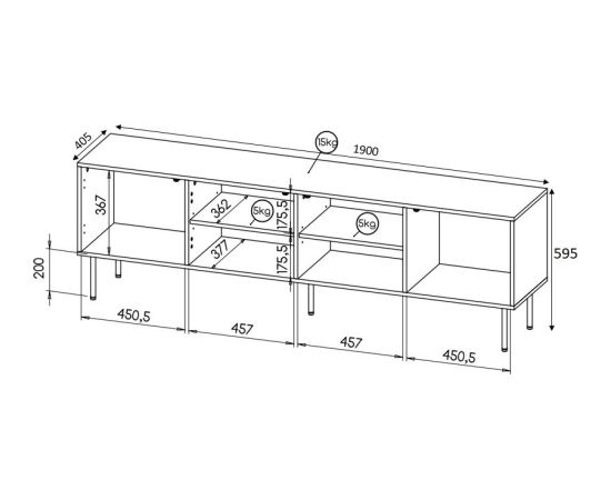 Cama Meble RTV HOLE cabinet 190x40.5x59.5 cm matte black