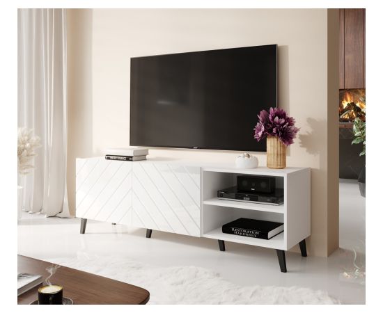 Cama Meble RTV cabinet ABETO 150x42x52 white/white glossy