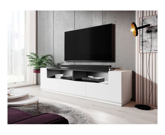 Cama Meble Cama TV cabinet RTV LAS VEGAS 180cm white/white gloss + black