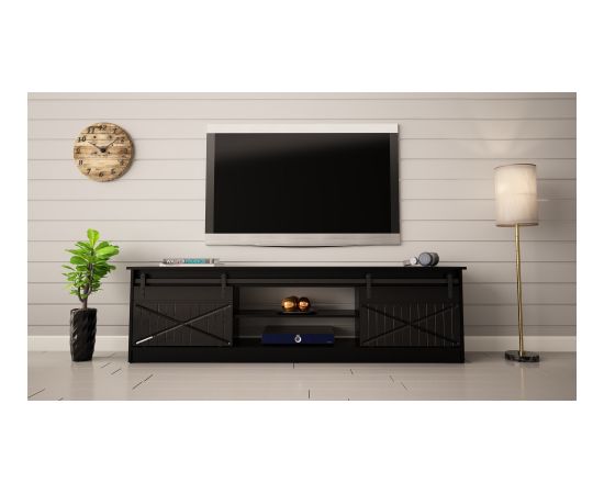 Cama Meble RTV GRANERO 200x56.7x35 black/black gloss cabinet