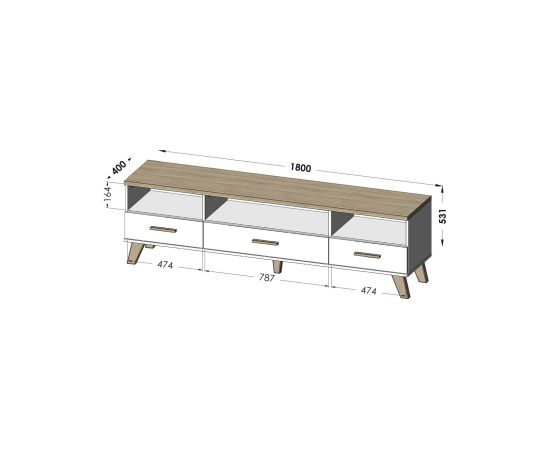 Cama Meble Cama RTV stand LOTTA 180cm white + sonoma oak