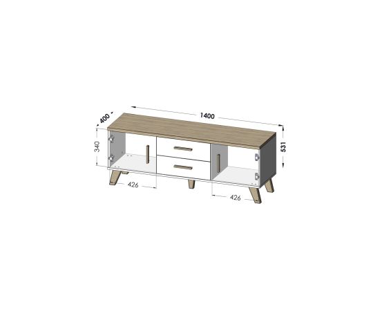 Cama Meble Cama RTV stand LOTTA 140cm white + sonoma oak