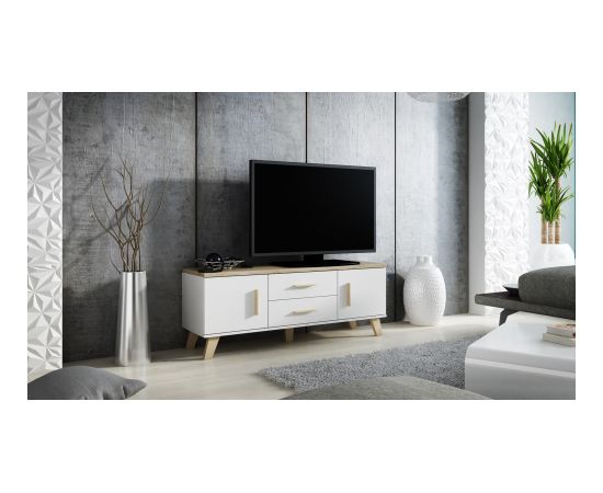 Cama Meble Cama RTV stand LOTTA 140cm white + sonoma oak