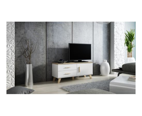 Cama Meble Cama RTV stand LOTTA 120cm white + sonoma oak