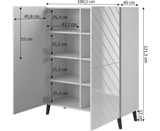 Cama Meble Shelving unit ABETO 100.5 x 40 x 121.5 cm graphite/glossy graphite