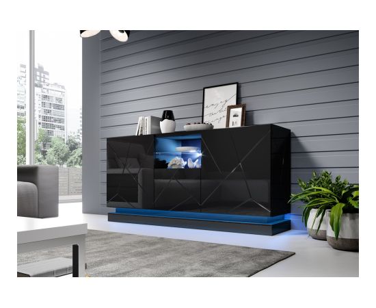 Cama Meble Chest of drawers QIU 2D1K 150x41.5x75 black gloss/black gloss