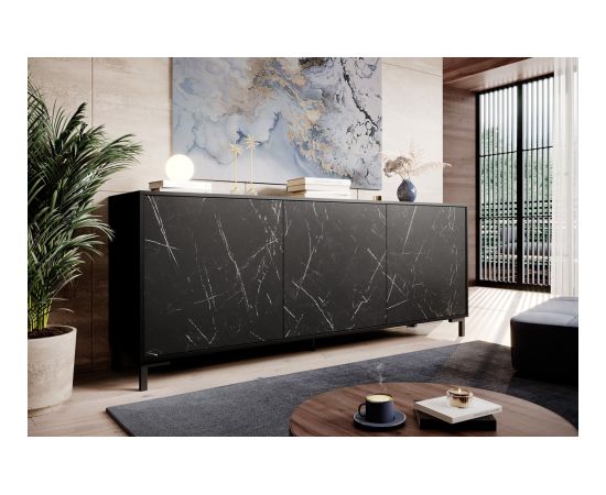 Cama Meble MARMO 3D chest of drawers 200x45x80,5 cm matte black/marble black