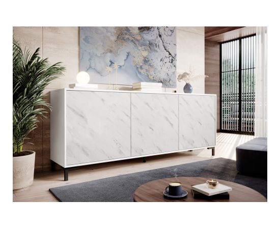 Cama Meble MARMO 3D chest of drawers 200x45x80,5 cm white matt/marble white