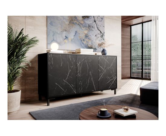 Cama Meble MARMO 3D chest of drawers 150x45x80.5 cm matte black/marble black