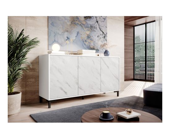 Cama Meble MARMO 3D chest of drawers 150x45x80.5 cm white matt/marble white