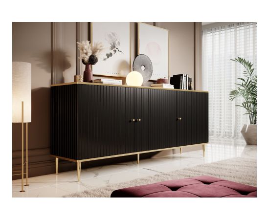 Cama Meble GLAMOUR chest 180x40x75.5 cm black matt + gold