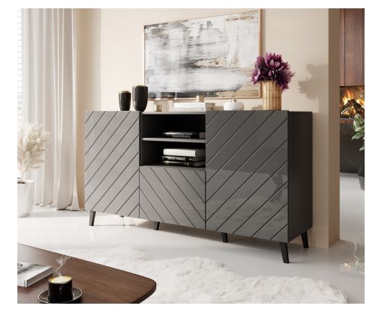 Cama Meble ABETO chest of drawers 150x42x82 graphite/gloss