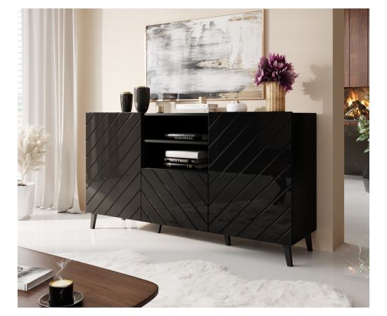 Cama Meble ABETO chest of drawers 150x42x82 gloss black/black