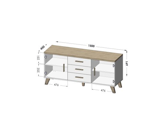 Cama Meble Cama sideboard LOTTA 150 2D3S white + sonoma oak