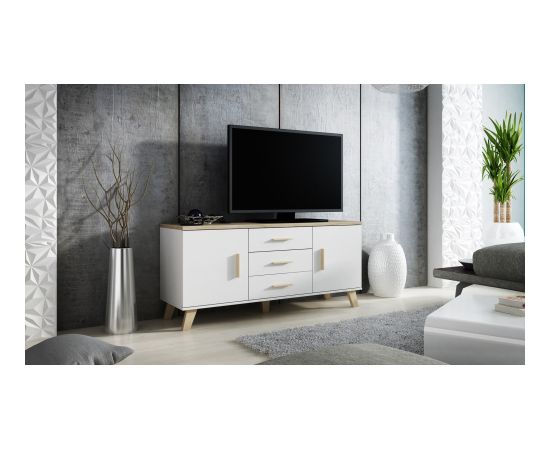 Cama Meble Cama sideboard LOTTA 150 2D3S white + sonoma oak